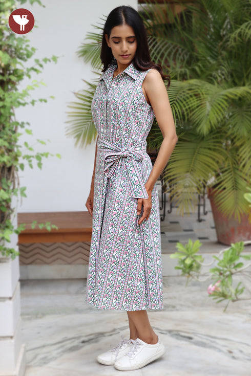 Cambric Cotton Dress in Hand Screen Print