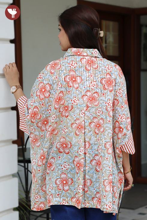 Mul Mul Cotton Shirt Style Top in Floral Block Print