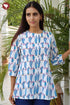 Cambric Cotton White Top in Block Print