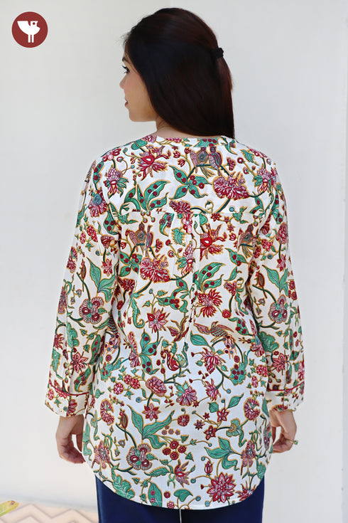 100% Cambric Cotton Floral Frill Top