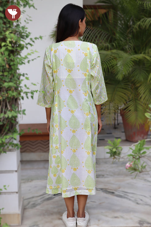 Mul Mul Cotton Dress In Floral Block Print