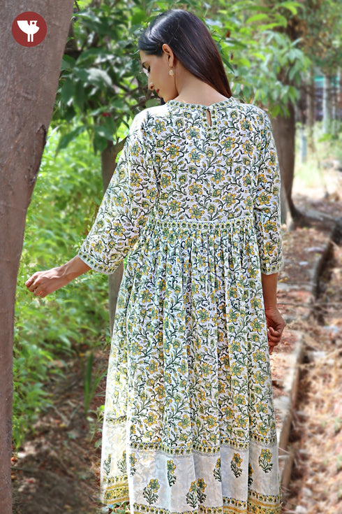Mul Mul Cotton Dress In Floral Block Print