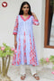 MulMul Cotton Kali Style Kurta in Stripe&Floral Block Print