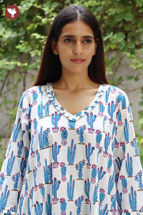 Cambric Cotton Top in Block Print