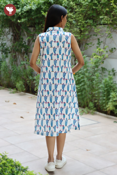 Cambric Cotton Sleeveless Dress in Block Print