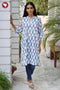 Cambric Cotton White Kurta in Block Print
