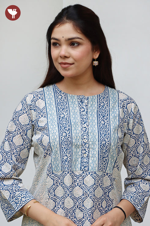 Cambric Cotton Kurta In Floral Block Print