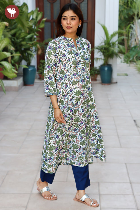 Cambric Cotton Purple Floral Straight Kurta
