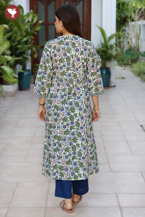 Cambric Cotton Purple Floral Straight Kurta
