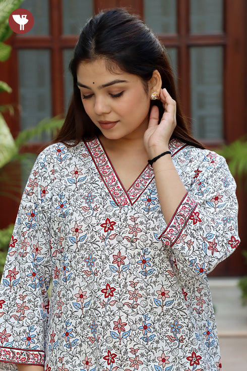 Cambric Cotton White Straight V-Neck Kurta