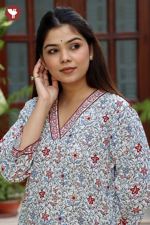 Cambric Cotton White Straight V-Neck Kurta