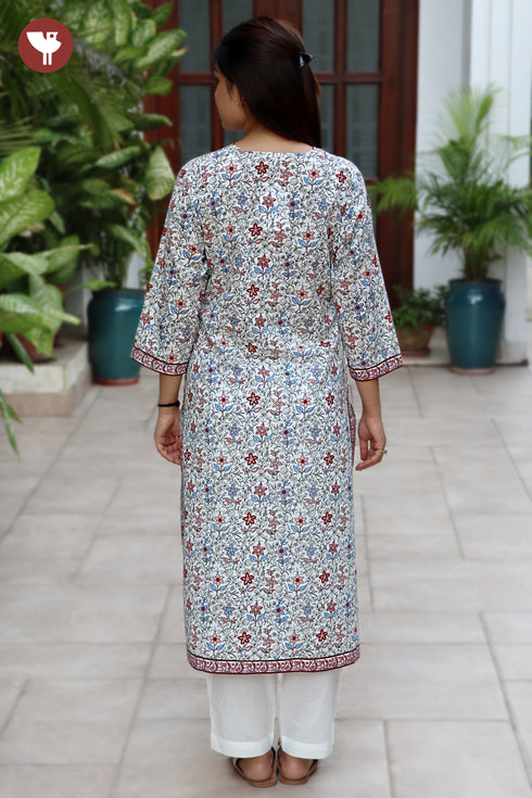 Cambric Cotton White Straight V-Neck Kurta