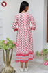 Cambric Cotton Gathered Dress in Floral Block Print