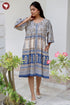 Cambric Cotton Gathered Dress in Floral Block Print