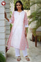 Terry Voile White KurtaFloral Block Print with Chikankari Embroidery