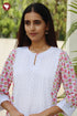 Terry Voile White KurtaFloral Block Print with Chikankari Embroidery