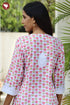Terry Voile White KurtaFloral Block Print with Chikankari Embroidery