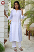 Terry Voile White KurtaFloral Block Print with Chikankari Embroidery