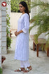 Terry Voile White KurtaFloral Block Print with Chikankari Embroidery