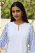 Terry Voile White KurtaFloral Block Print with Chikankari Embroidery
