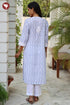 Terry Voile White KurtaFloral Block Print with Chikankari Embroidery