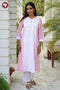 Terry Voile White Kurta Floral Block Print with Chikankari Embroidery