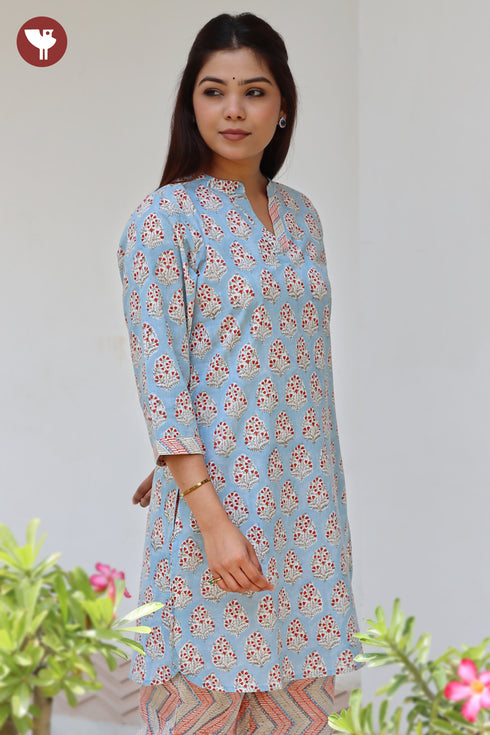 Cambric Cotton Kurta In Floral Block Print