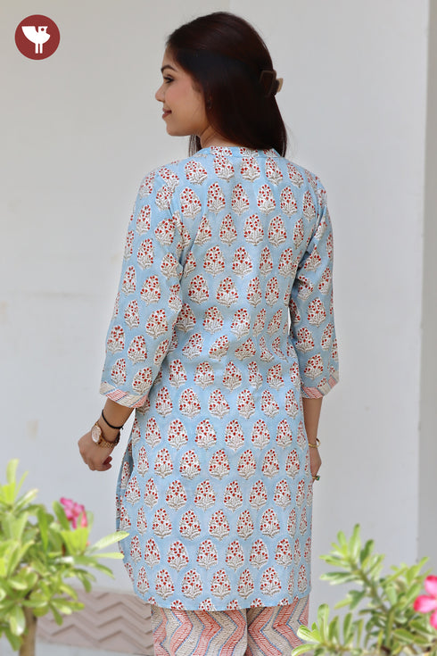 Cambric Cotton Kurta In Floral Block Print