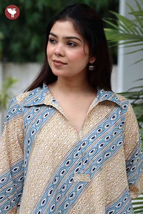 Cambric Cotton Oreb Top in Geometric Floral Block Print