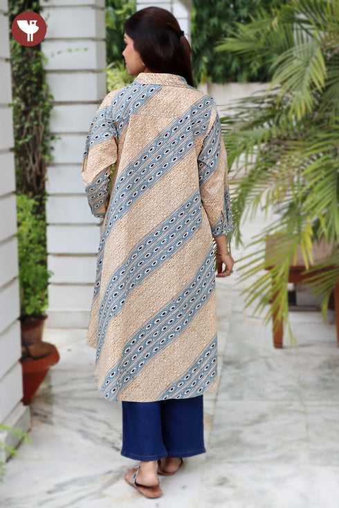 Cambric Cotton Oreb Top in Geometric Floral Block Print