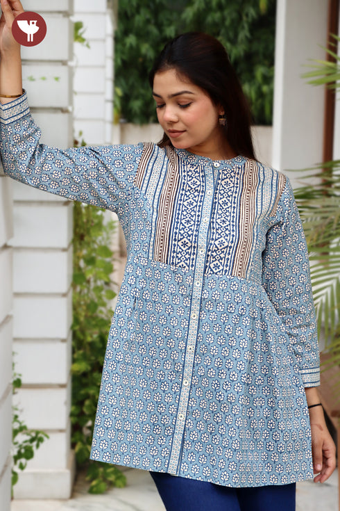 Cambric Cotton Top In Block Print