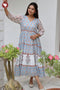 Mul Mul Cotton Tiered Dress in Floral Block Print