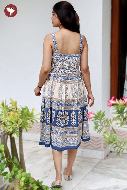 Cambric Cotton Dress In Floral Block Print