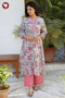 Mul Mul Cotton Steel Blue& Pink Floral Kurta