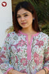 Mul Mul Cotton Steel Blue& Pink Floral Kurta