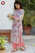 Mul Mul Cotton Steel Blue& Pink Floral Kurta