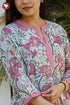 Mul Mul Cotton Steel Blue& Pink Floral Kurta