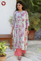 Mul Mul Cotton Steel Blue & Pink Floral Flared Kurta