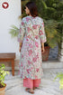 Mul Mul Cotton Steel Blue & Pink Floral Flared Kurta