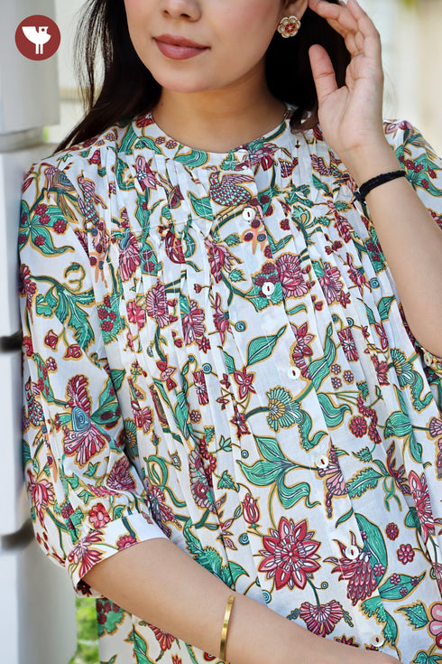 Cambric Cotton Floral Pintuck Top