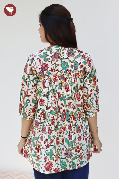 Cambric Cotton Floral Pintuck Top
