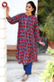 Rayon Navy Blue & Deep Burgundy Kurta in Block Print