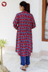 Rayon Navy Blue & Deep Burgundy Kurta in Block Print