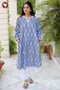 Ikat Denim Blue Kurta in Geometric Block Print