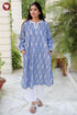 Ikat Denim Blue Kurta in Geometric Block Print