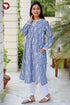 Ikat Denim Blue Kurta in Geometric Block Print