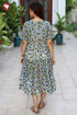 Mul Mul Cotton Purple Floral Print Tiered Dress.