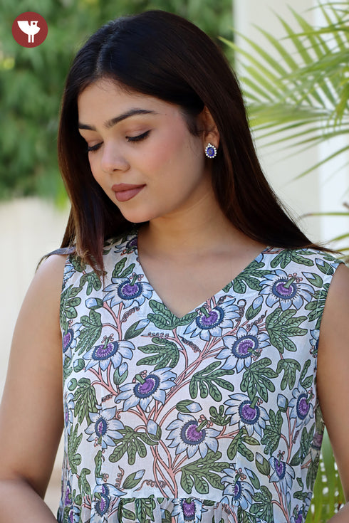 Mul Mul Cotton Sleeveless Tiered Dress in Floral Print