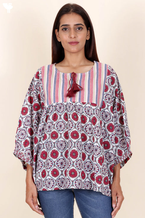 Cambric Cotton Secret Top In Floral Block Print