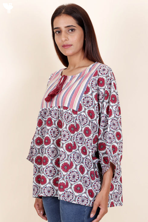 Cambric Cotton Secret Top In Floral Block Print